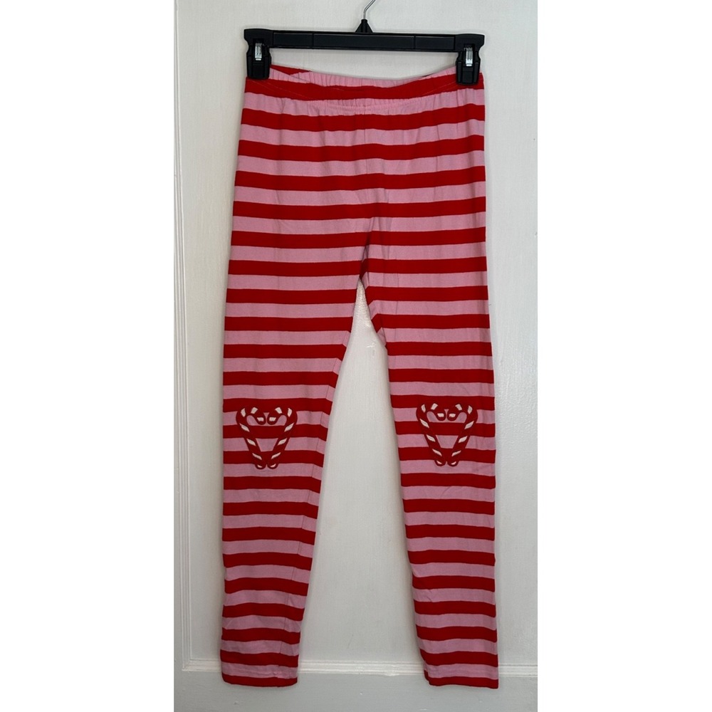 Hanna Andersson Size 150 10-12 Red & Pink Grinch Candy Cane Knee Patch Leggings